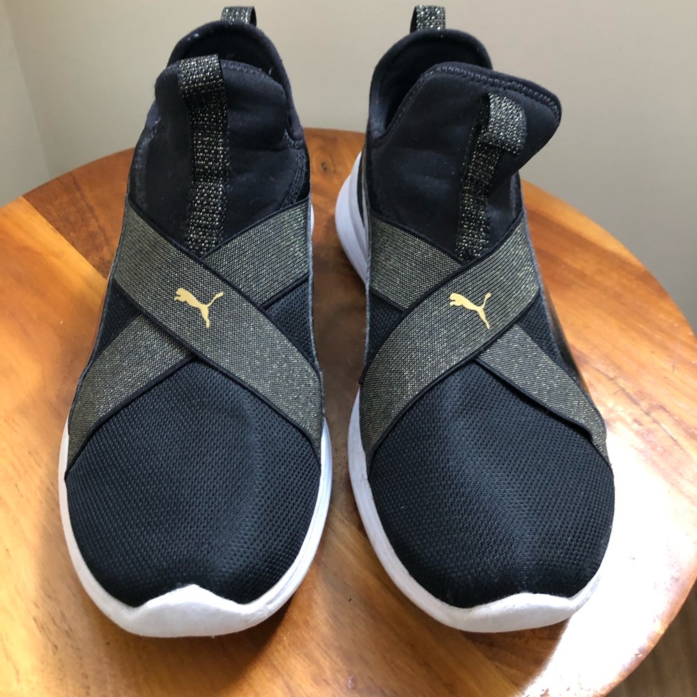 Puma Black and Gold Slip On Training Sneaker
